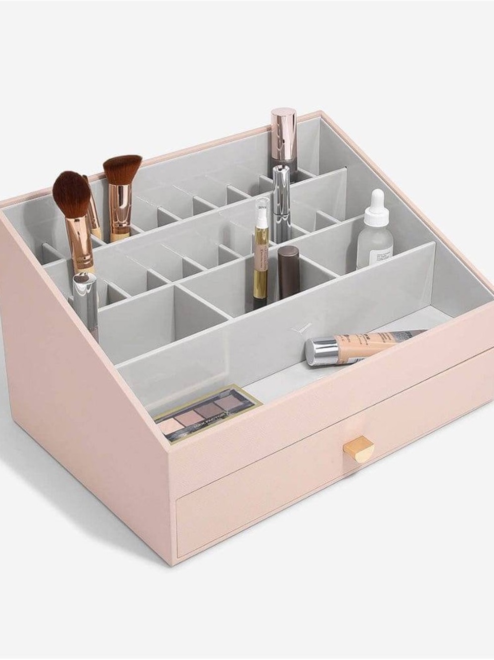Stackers Rose Pink Cosmetic Organizer with Drawer and Compartment Dividers